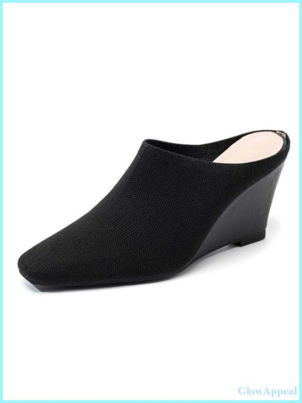 Women's Knit Closure Wedge Heels Square Toe Mules Memory Foam Slip On Comfort
